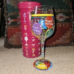 Lolita "Aged to Perfection" Birthday Artisan Painted Wine Glass